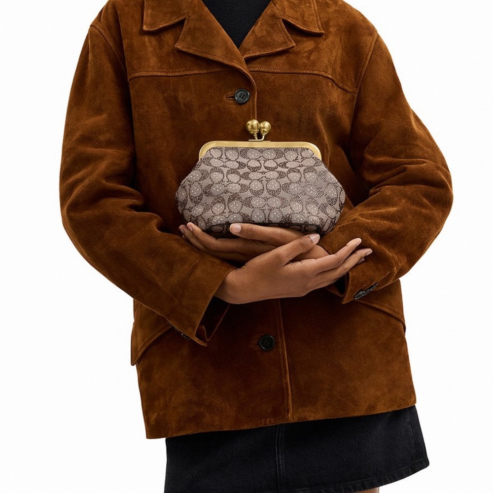 ✨ Coach Crystal Signature Jacquard Kisslock 16 Frame Bag Satchel ✨ - Picture 2 of 11